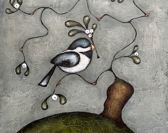 Chickadee en árbol