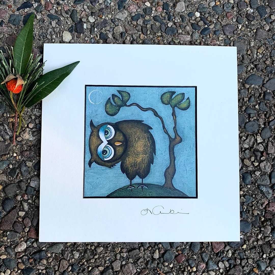 Tilted Owl on a Hill Etsy