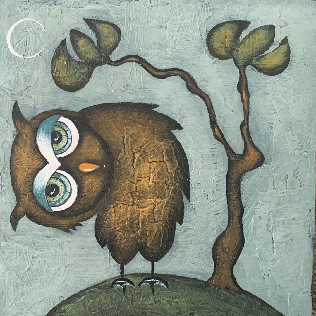 Tilted Owl on a Hill Etsy