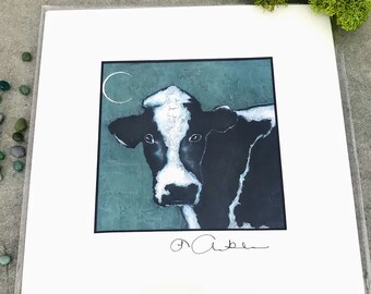 Vaca lechera que vive en la impresión de la felicidad 8x8