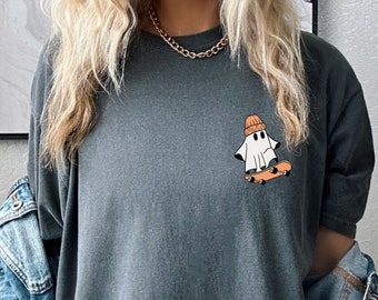 Skater Halloween Shirt - Skater Ghost - Retro Halloween Comfort Colors Shirt - Retro Fall Shirt - Vintage Ghost Halloween Shirt