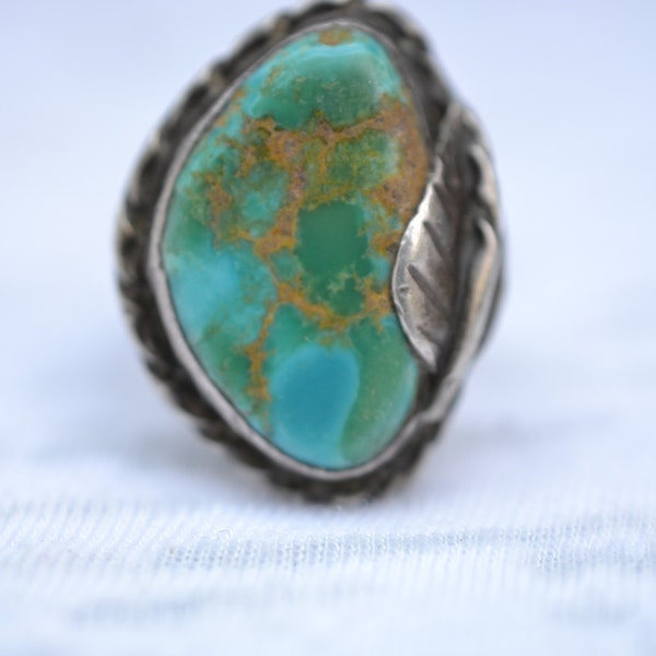 Plume bague réelle en argent turquoise bague taille 5. EN VENTE DÈS MAINTENANT !