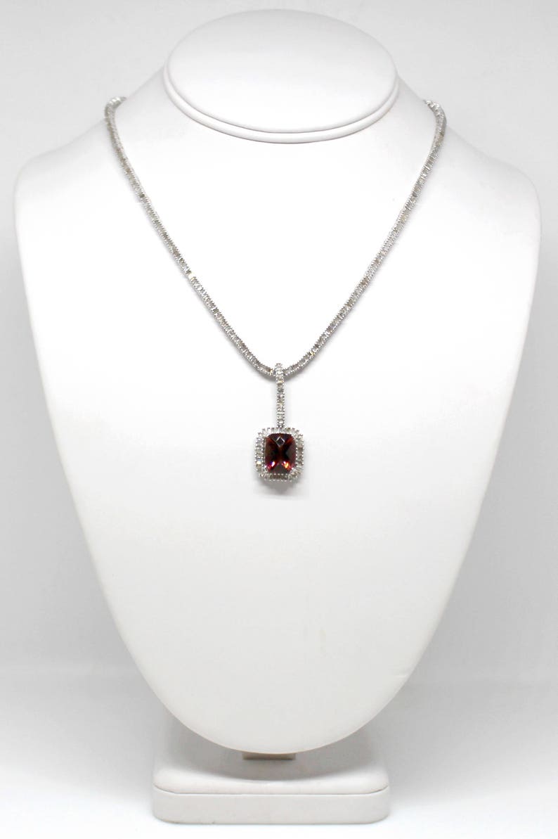 Diamond Tennis Necklace With Tourmaline Pendant 18k White Gold