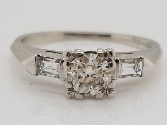 Platinum three stone Antique Diamond Ring with Ba… - image 1