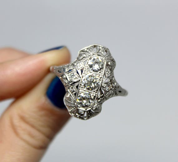 SALE! Antique Diamond Ring Platinum 1.5 ct three … - image 5