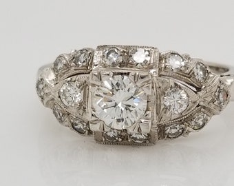 18kt White Gold and Diamond Halo Cocktail Anniversary Antique Ring