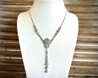 Platinum Antique Diamond Lariat Necklace