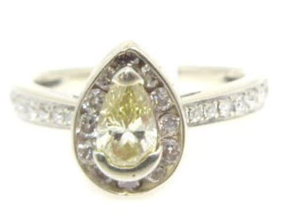 14k Fancy Light Yellow Pear Diamond Halo Engageme… - image 1
