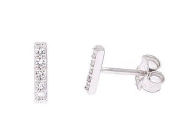 14k white gold diamond bar studs