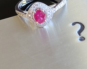 SALE!  Was 1595, now 1195! 18k White Gold Ruby & Diamond Halo Ring Ruby 0.39 D 0.25ct