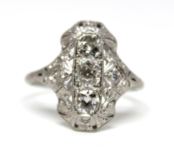 SALE! Antique Diamond Ring Platinum 1.5 ct three … - image 2