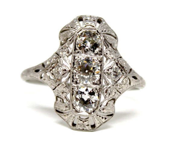 SALE! Antique Diamond Ring Platinum 1.5 ct three … - image 1