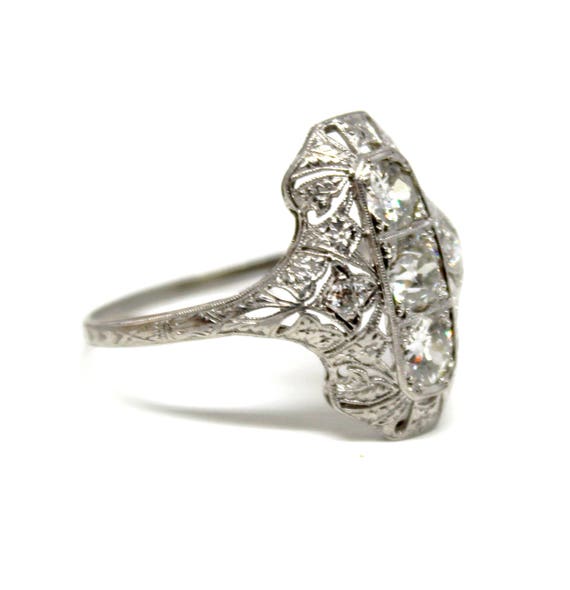 SALE! Antique Diamond Ring Platinum 1.5 ct three … - image 3