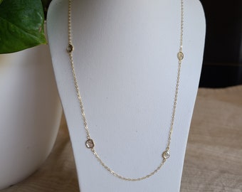 14k yellow gold, Diamond Slice station necklace with salt and pepper diamonds, Dia 0.35cttw,