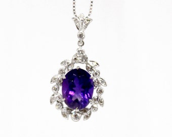 Sale! 14k Antique Art Deco Amethyst Diamond Pendant