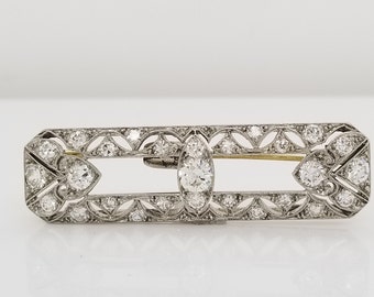 Platinum Art Deco Antique Diamond Brooch approx 1.50cttw