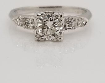 14kt White Gold Antique Art Deco Ring 0.40ct Round diamond channel set with milgrain, size 5.25