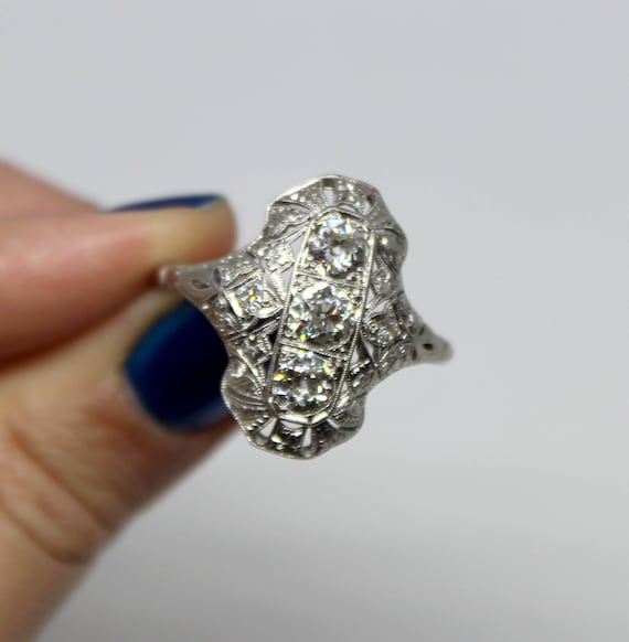 SALE! Antique Diamond Ring Platinum 1.5 ct three … - image 7