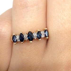 Sale! 14k Yellow Gold Marquise cut Sapphire & Diamond Ring