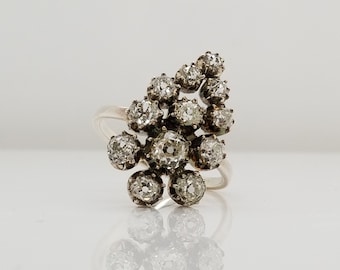 Antique Diamond Cluster Ring set in Silver, conversion from pin