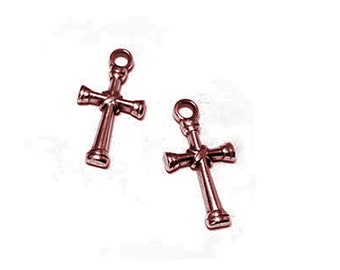Wrapped Cross Charm 11 x 17mm, antique copper finish, cast Zamak with antique copper plating (#04-2004D)