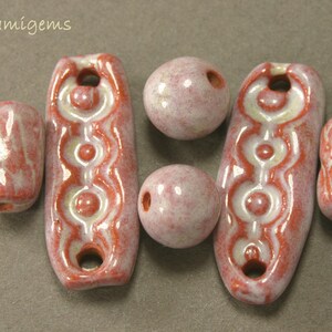 Handcrafted ceramic beads, handmade by shop owner, fully glazed bead set, you get all 6 beads, unique and limited supply (#2P1T003)