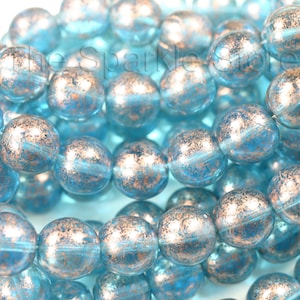 12mm transparent blue, round pressed beads with gold luster, 1.5mm hole made in Czech Republic, large round focal bead, (02-1003B), qty. 10