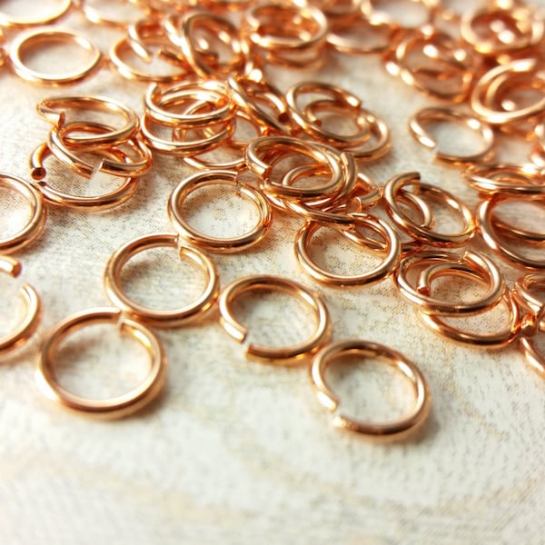 18ga Solid Copper Jump Rings, 7.0mm outside dimension, 5.0mm (3/16") inside dim., polished and ready to use, (#04-1005B)