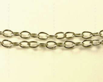 Solid stainless steel chain, 2.8mm wide x 4.5mm long,  cable style,  .61mm wire diameter,  By The Foot