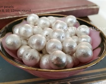 10mm white cotton pearl beads, classic vintage style, newly manufactured Japanese compressed cotton pearls, 10 beads