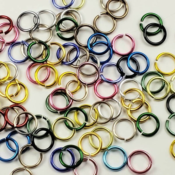 100 20ga mixed lot jump rings, 6mm OD, 4.2mm (5/32") ID, anodized aluminum mixed assortment rings, 20 gauge wire, (05-2005D)