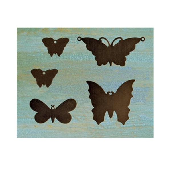 Vintaj Altered Blanks Butterflies Natural Antiqued Brown Vintage-look Brass Charms / Links / Jewelry Findings:  Set of 5 Pieces