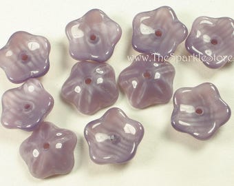 Czech glass beads 10mm purple cream shallow bell flower bead, 20 beads, multi color purple & cream, super smooth fire polished, pale purple