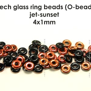 4x1mm Czech glass O ring beads, jet-sunset, 4 grams, spacer beads, accents, weaving, (#04-2007Gx)