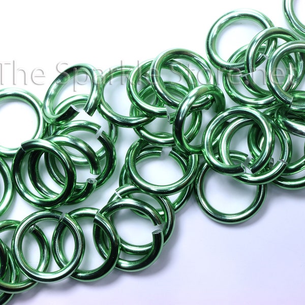 20ga mint green jump rings, 6.0mm OD, 4.2mm ID (5/32"), anodized aluminum light green 18 gauge wire, (#06-2007E)