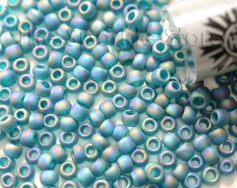 6/0 TOHO Transparent Rainbow Frosted Teal, size 6/0 beads, 12 grams, made in Japan, Color# TR-06-167BDF,  (SKU# 04-1006B)