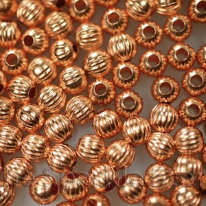 4mm solid copper fluted beads, small copper beads, USA made, fits onto 18 gauge or finer wire, (#06-1009A) 100 beads