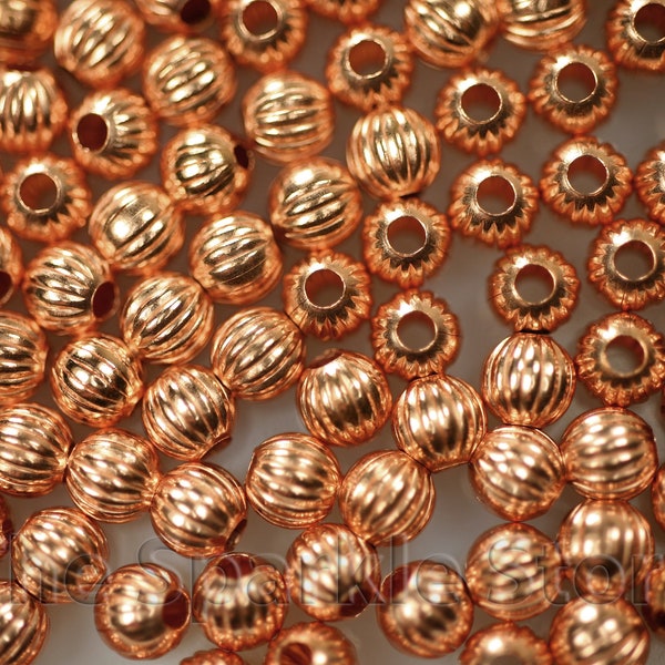 4mm solid copper fluted beads, small copper beads, USA made, fits onto 18 gauge or finer wire, (#06-1009A) 100 beads