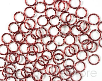 18ga red jump rings, anodized aluminum hard wire, 7mm OD, 5mm ID, saw cut colored jump rings, red rings, (#06-2004A), qty. 20
