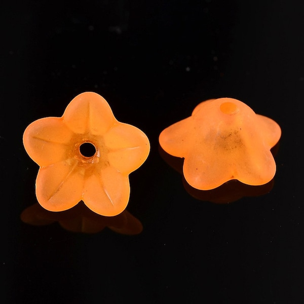 Transparent acrylic flower bead, frosted orange 13mm x 7mm, hole: 1mm, 30 pieces per package #06-2010E