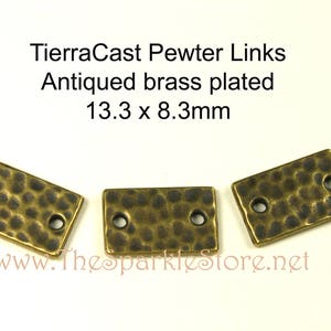 TierraCast pewter rectangle hammered links in antique brass ox, small metal links, rustic brass connector link, (15-1010A) qty 10