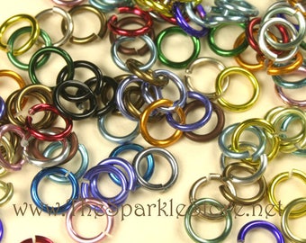 18ga Anodized aluminum jump rings, hard wire, mixed colors 9/64" 3.8mm ID, saw cut colored jump rings, 5.7mm OD, multi color rings, qty. 100