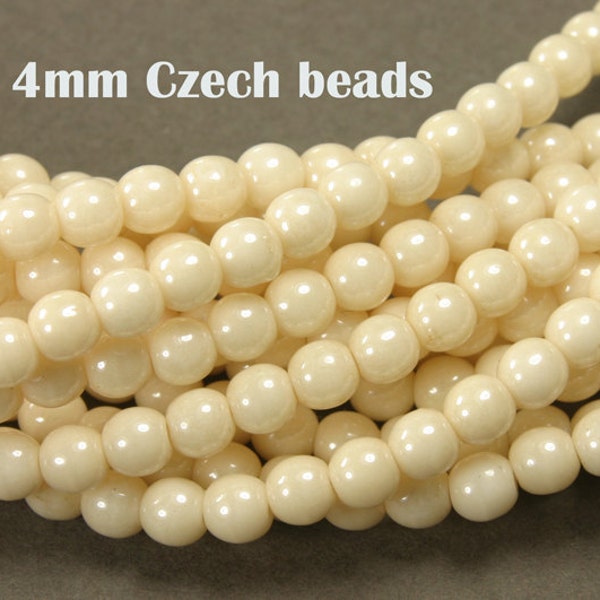 Opaque Luster Champagne 4mm beads, 1 strand of 100 beads, Czech Druk Beads, (#15-1210A)