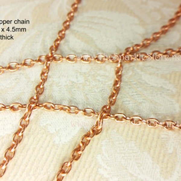 Solid copper chain, cable style, raw metal, link size 3.4mm x 4.5mm, .84mm wire diameter, bare copper chain will patina (#COPC050)