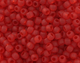 Transparent Rainbow Frosted Siam Ruby TOHO 8/0 beads, approx. 8.9 grams, made in Japan, 2.5" tube, 1mm hole, Color# TR-08-165BF