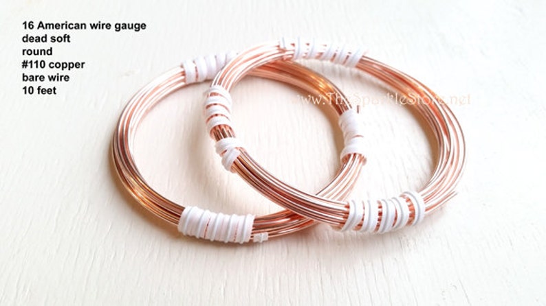 16ga copper wire, 10 feet, round wire USA 110 copper, bare metal, dead soft annealed wire, 10' image 1