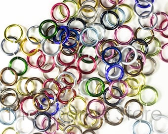 100 anillos de salto de calibre 16, 8,2 mm de diámetro exterior, 5,8 mm de diámetro interior, anillos de aluminio anodizado de colores mezclados (alambre de 1,2 mm), 02-1006A