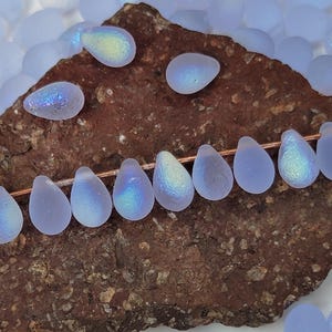 Teardrop 9mm beads with top hole, handmade Czech glass, 30 beads Alexandrite Etched AB (05-2004C)
