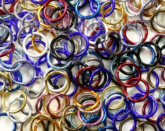 50 16ga jump rings, 9.1mm OD, 6.7mm (1/4") ID, anodized aluminum jumbo mixed color rings, (1.22mm thick wire), (15-1008B-011), qty. 50