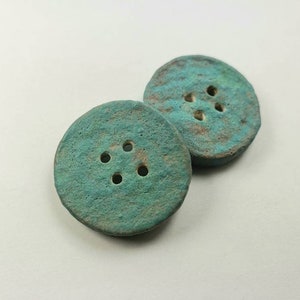 2 Large Ceramic Buttons, Grungy Old Copper Matte Glaze, reversible buttons, 2 pieces (IB81)
